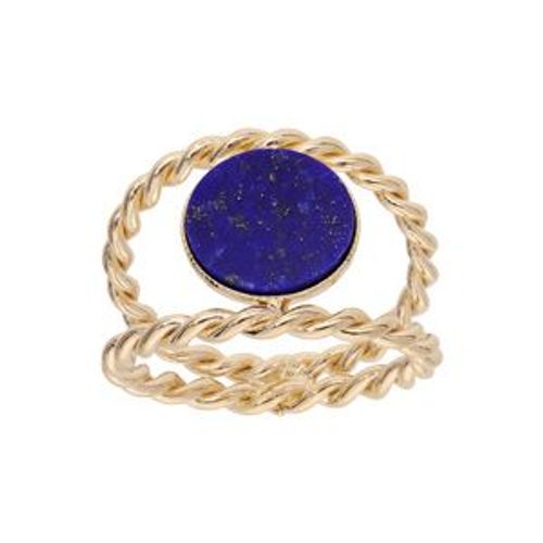 Bague Plaqué Or Fil Double Torsade Pierre Lapis Lazuli Véritable