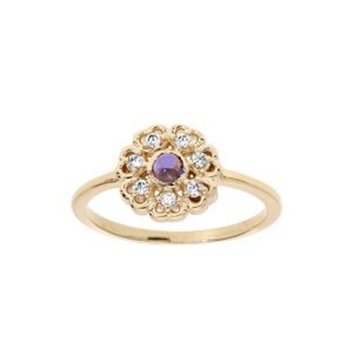 Bague Plaqué Or Fleur Cabochon Iolite Véritable Et Oxydes Blancs Sertis