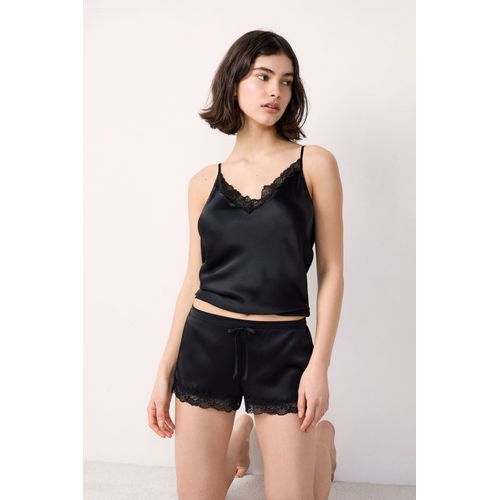 Short De Pyjama En Soie Détails Dentelle - Milky - S - Noir - Femme - Etam