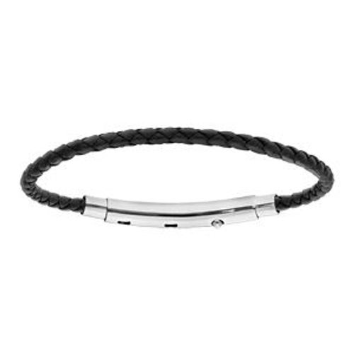 Bracelet Acier Pour Thabora Charms Homme Cuir Bovin Noir Fermoir Téléscopique 18cm Réglable 17 Et 16cm