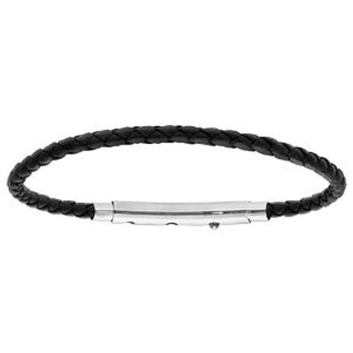 Bracelet Acier Pour Thabora Charms Homme Cuir Bovin Noir Fermoir Téléscopique 21cm Réglable 20 Et 19cm