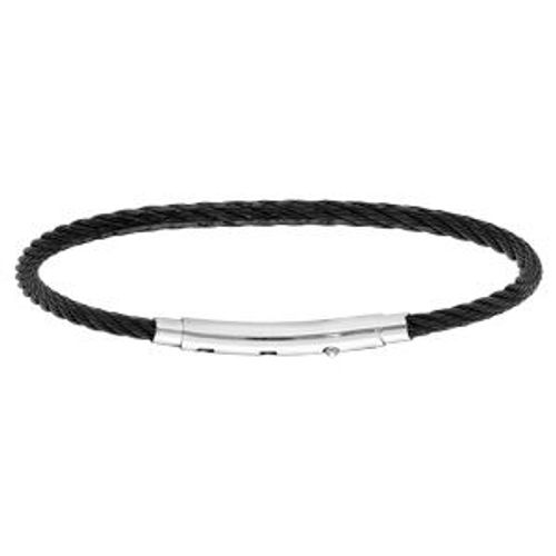 Bracelet Acier Pour Thabora Charms Homme Câble Pvd Noir Fermoir Téléscopique 21cm Réglable 20 Et 19cm