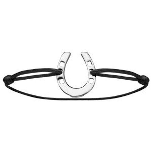 Bracelet Cordon Réglable Noir Argent Rhodié Fer À Cheval