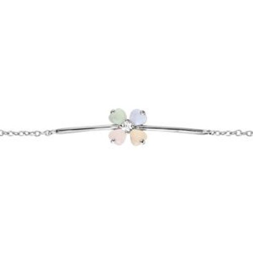 Bracelet Argent Rhodié Forme Fleur Verre Opaque Pastel 16+2cm