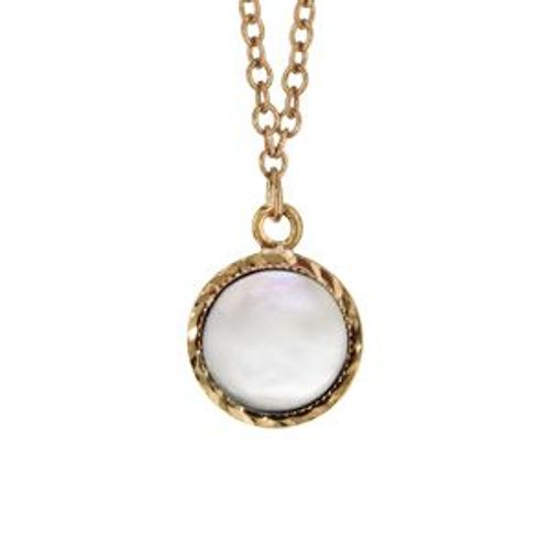 Collier Plaqué Or Avec Pierre Nacre Blanche Véritable 40+5cm