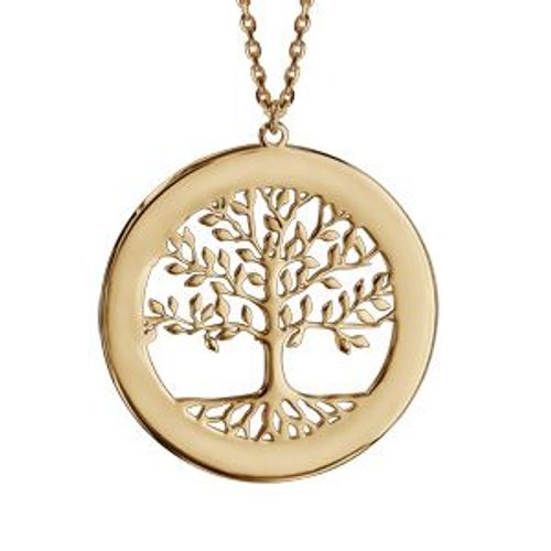 Collier Plaqué Or Jaune Arbre De Vie Contour À Graver 40+5cm