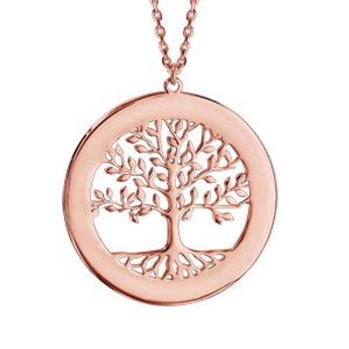 Collier Plaqué Or Rose Arbre De Vie Contour À Graver 40+5cm