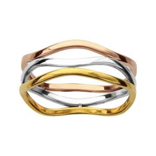Bague Acier 3 Anneaux Ondules 3 Tons