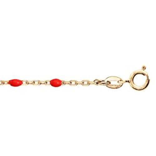 Bracelet Argent Et Dorure Jaune Olives Résine Rouge 15+3cm