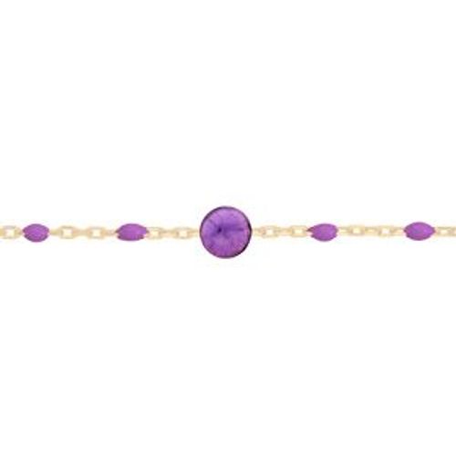 Bracelet Argent Et Dorure Jaune Olives Résine Violette Et Pierre Améthyste Véritable 16+3cm