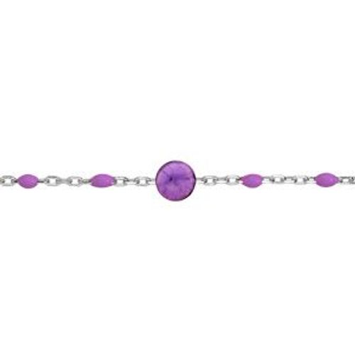 Bracelet Argent Rhodié Olives Résine Violette Et Pierre Améthyste Véritable 16+3cm