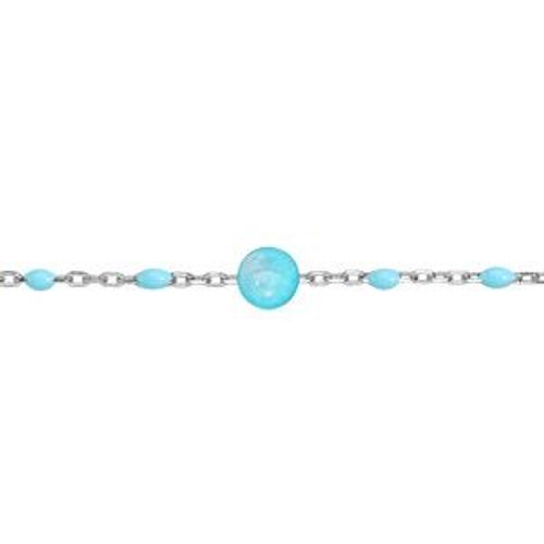 Bracelet Argent Rhodié Olives Résine Turquoise Et Pierre Hémimorphite Véritable 16+3cm
