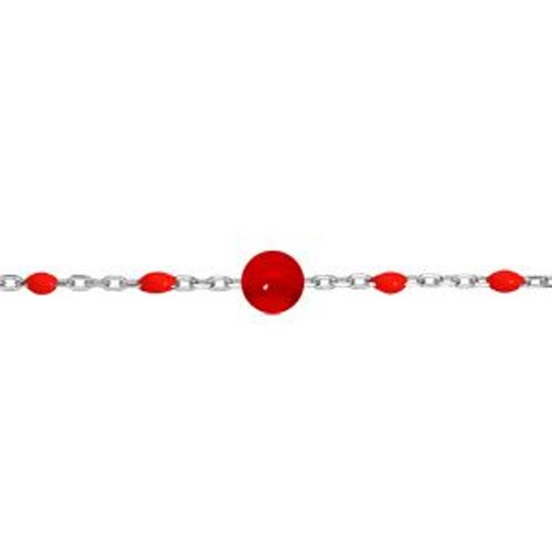 Bracelet Argent Rhodié Olives Résine Rouge Et Pierre Agate Rouge Véritable 16+3cm