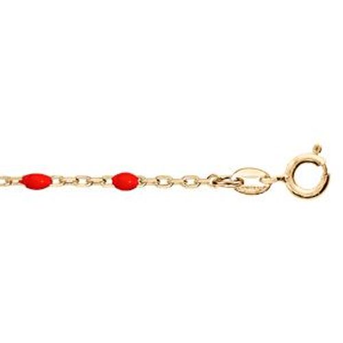 Chaîne Cheville Argent Et Dorure Jaune Olives Résine Rouge 23+3cm