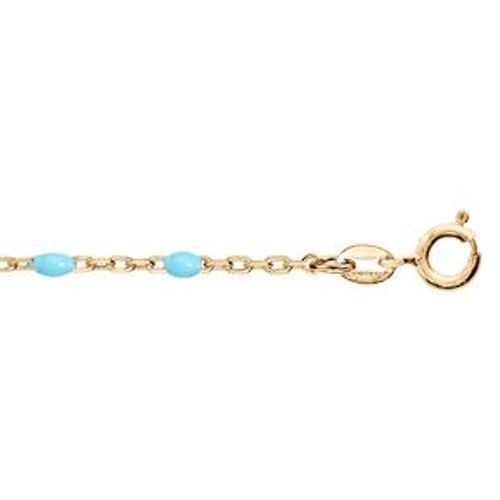 Chaîne Cheville Argent Et Dorure Jaune Olives Résine Turquoise Imitation 23+3cm