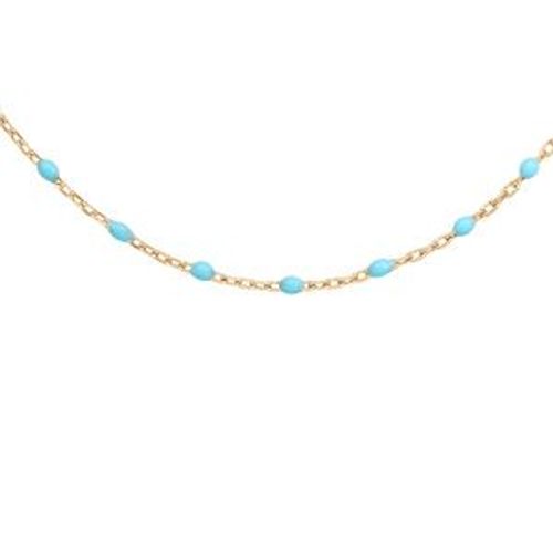 Collier Argent Et Dorure Jaune Olives Résine Turquoise Imitation 40+5cm