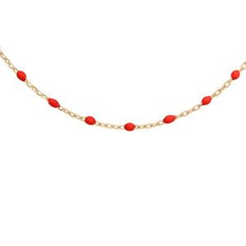 Collier Argent Et Dorure Jaune Olives Résine Rouge 40+5cm
