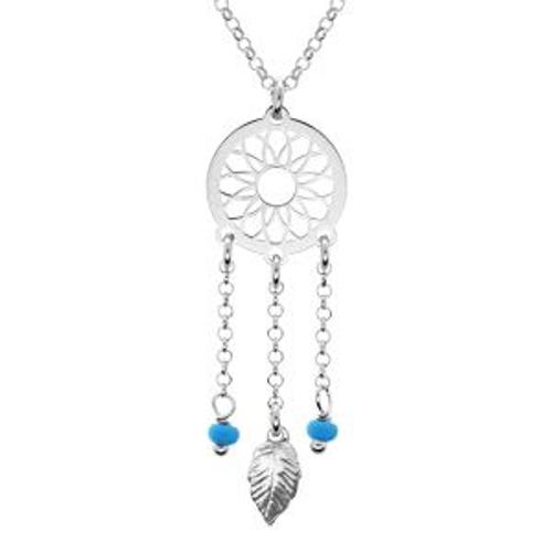 Collier Argent Rhodié Attrape Reve Boules Résine Bleu Ciel 38+5cm