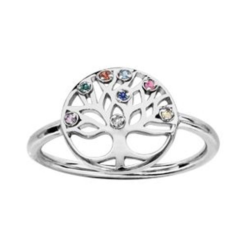 Bague Argent Rhodié Rondelle Motif Arbre De Vie Pierres Multi Couleurs