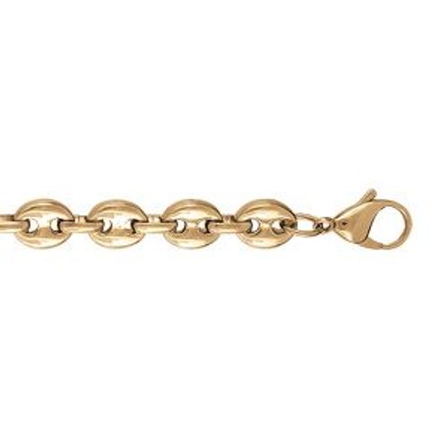 Bracelet Acier Et Pvd Jaune Maille Grain Café Massive 9mm 22cm