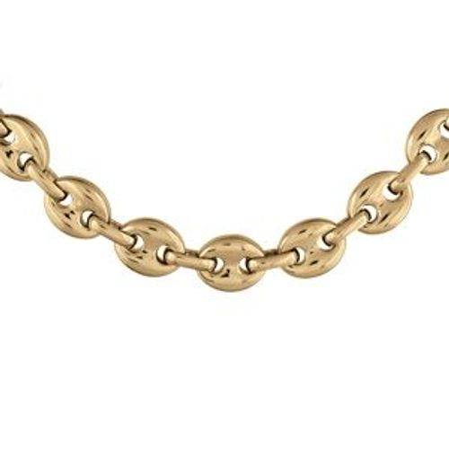 Collier Acier Et Pvd Jaune Maille Grain Café Massive 9mm 55cm