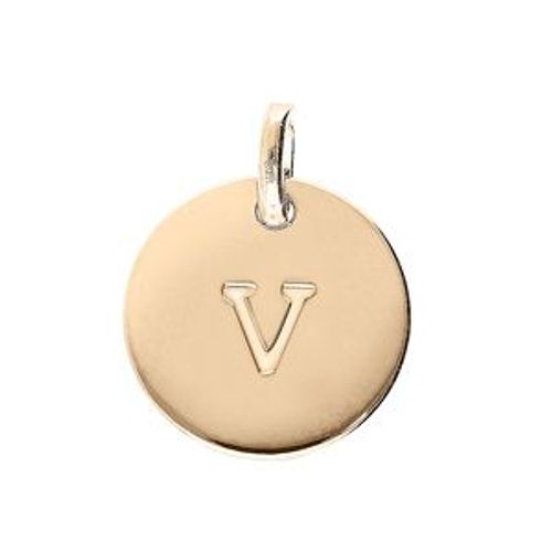Pendentif Plaqué Or Médaille 12mm Gravure Alphabet "V
