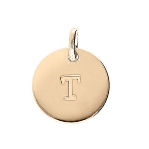 Pendentif Plaqué Or Médaille 12mm Gravure Alphabet "T