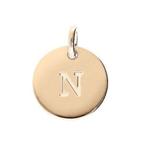 Pendentif Plaqué Or Médaille 12mm Gravure Alphabet "N