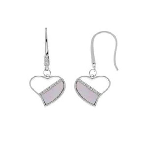 Boucles D'oreilles Crochet Argent Rhodié Coeur Nacre Véritable