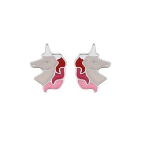 Boucles D'oreilles Tige Argent Rhodié Licorne Résine Blanche Et Rose