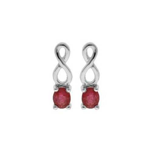 Boucles D'oreilles Tige Argent Rhodié Motif Infini Rubis Véritable