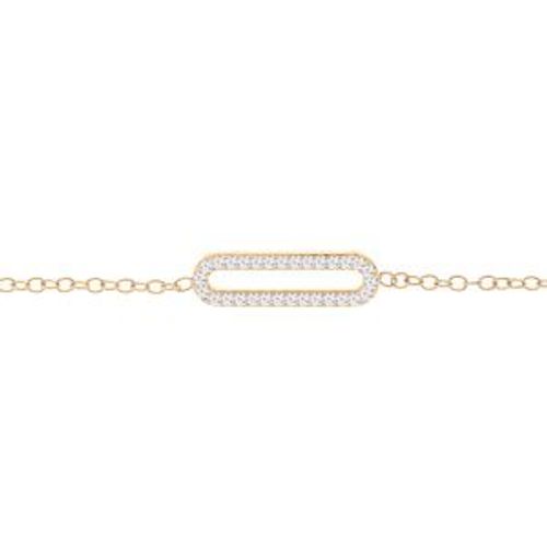 Bracelet Argent Et Dorure Jaune Maille Rectangulaire Oxydes Blancs Sertis 16+3cm