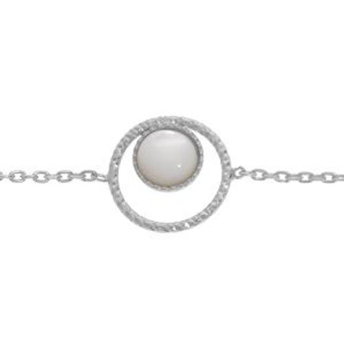 Bracelet Argent Rhodié 6mm Nacre Blanche Véritable 16+3cm