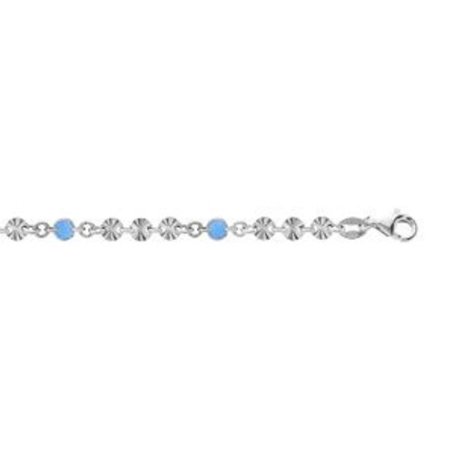 Bracelet Argent Rhodié Pastilles Diamantées 3 Ronds Avec Résine Bleue 16+3cm