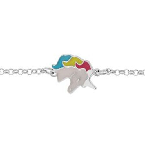 Bracelet Argent Rhodié Licorne Résine Blanche Et Multicouleur 13+3cm
