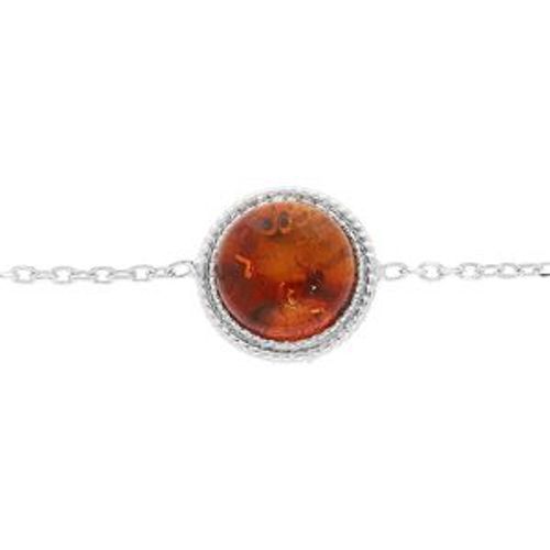Bracelet Argent Rhodié Pendentif Puce 8mm Ambre Véritable 16+3cm