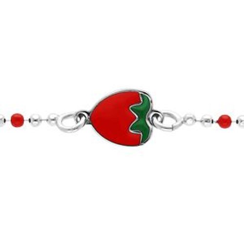Bracelet Argent Rhodié Boules Fraise Résine Rouge 13+3cm