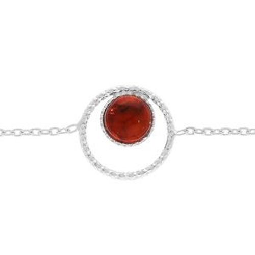 Bracelet Argent Rhodié 6mm Ambre Véritable 16+3cm