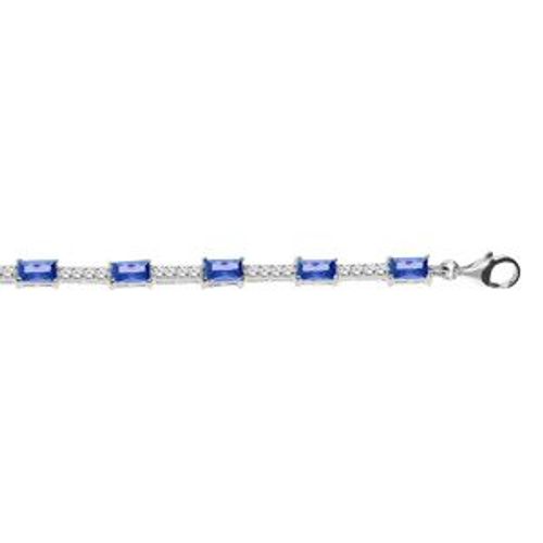 Bracelet Argent Rhodié Oxydes Bleu Foncé Et Blancs 17+2cm