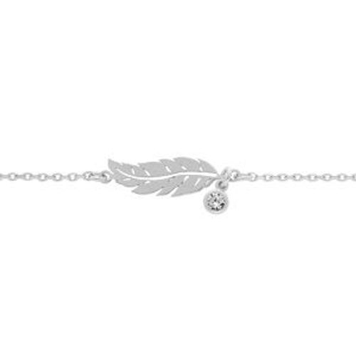 Bracelet Argent Rhodié Plume 1 Oxyde Blanc Serti Clos 16+3cm