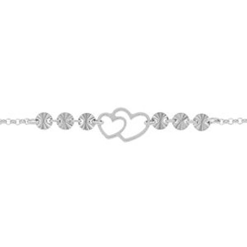 Bracelet Argent Rhodié Double Coeur Et Pastilles Diamantées 16+3cm