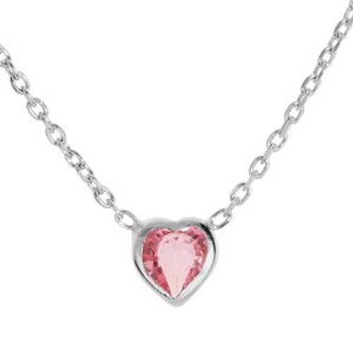 Collier Argent Rhodié Coeur Oxyde Rose Sertis 37+3cm