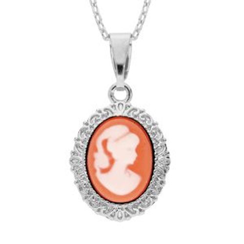 Collier Argent Rhodié Pendentif Camée Rose 40+5cm