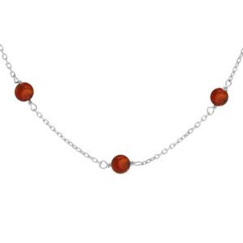 Collier Argent Rhodié Boules Ambre Véritable 42+3cm
