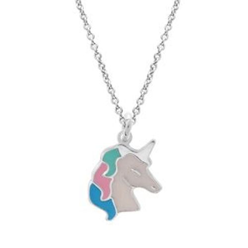 Collier Argent Rhodié Pendentif Licorne Résine Blanche Et Pastel 35+5cm