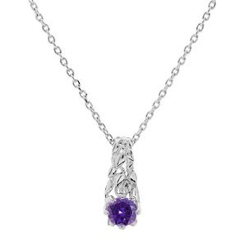 Collier Argent Rhodié Pendentif Solitaire Oxyde Violet Et Arbre De Vie 42+3cm