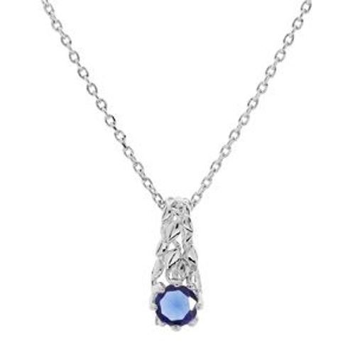 Collier Argent Rhodié Pendentif Solitaire 5mm Oxyde Bleu Foncé Et Arbre De Vie 42+3cm