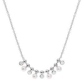 Collier Argent Rhodié Perles Blanches Imitation Avec Oxydes Blancs Sertis 43+3cm