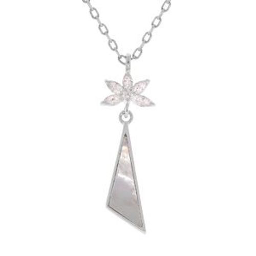 Collier Argent Rhodié Pendentif Nacre Véritable Et Oxydes Blancs Sertis 43cm Regl 41 Et 39cm