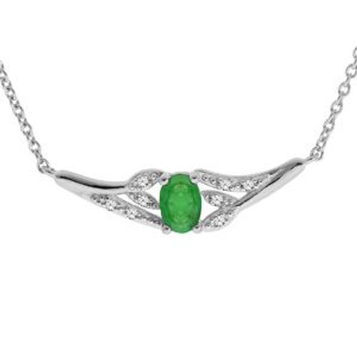 Collier Argent Rhodié Emeraude Véritable Et Topazes Blanches 42+3cm